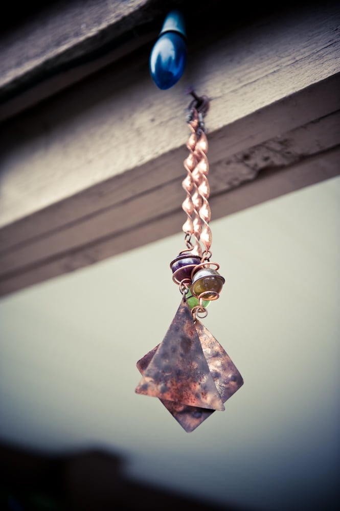 A handmade wind chime outside