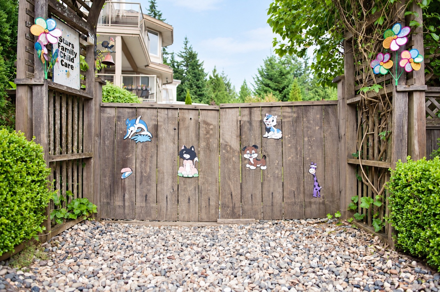 The decorated garden gate entrance