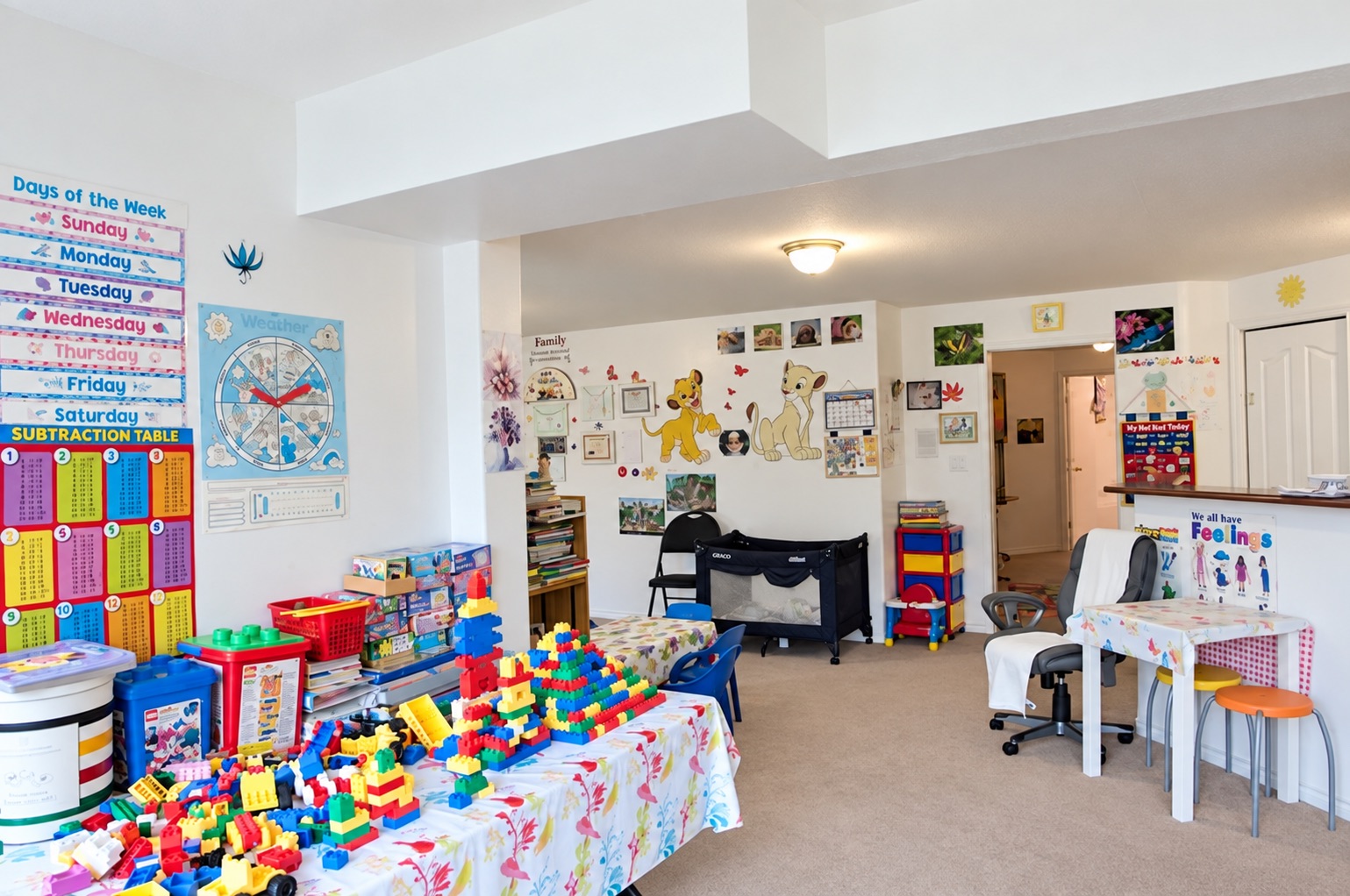 The playroom with block building and toys